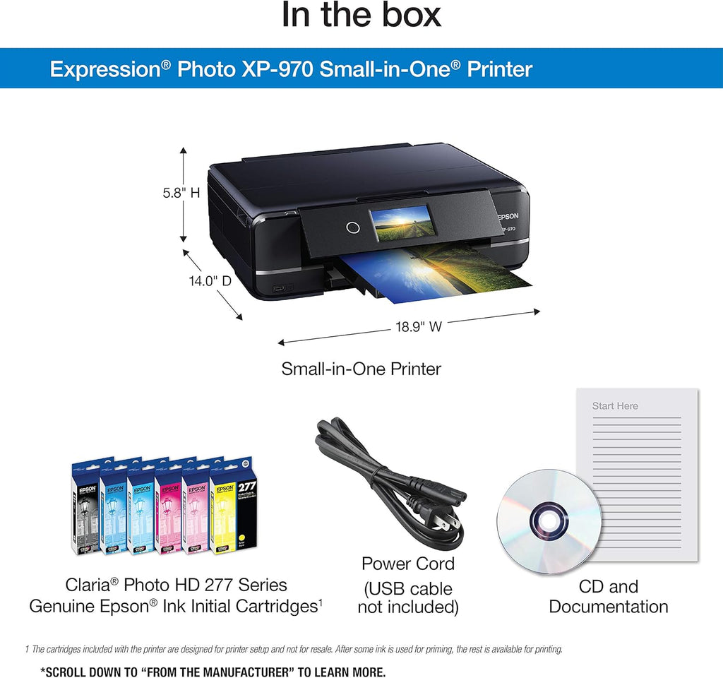 Epson Expression Photo XP-970 Wireless Color Photo Printer with Scanner and Copier - Black