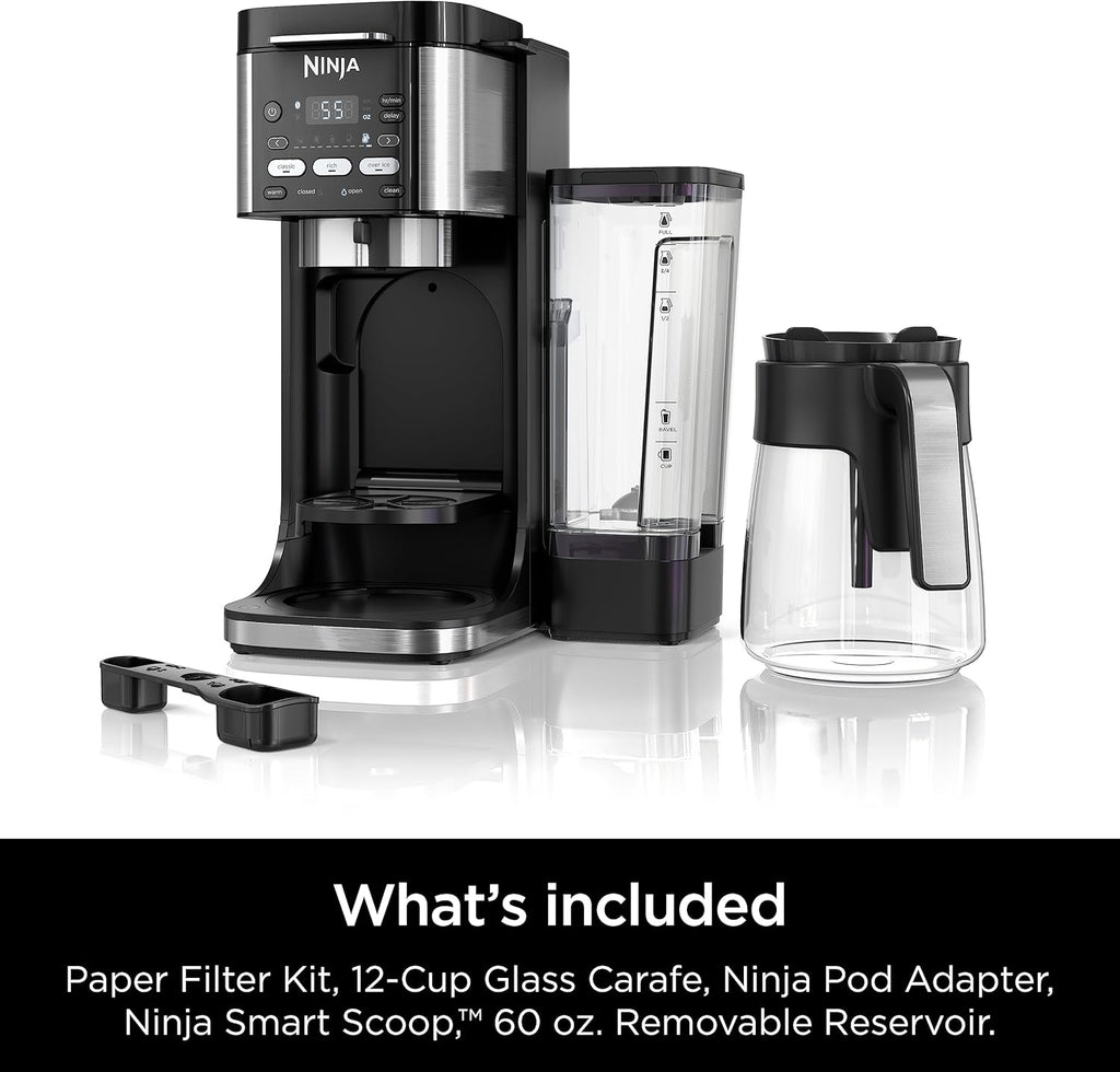Ninja Drip Coffee Maker | DualBrew™ Pro Hot & Iced Coffee Machine, Single Serve to Carafe | Brew with Pods & Grounds, Compatible with K Cups | 3 Brew Styles, 60oz Removable Reservoir | Black, CFP101