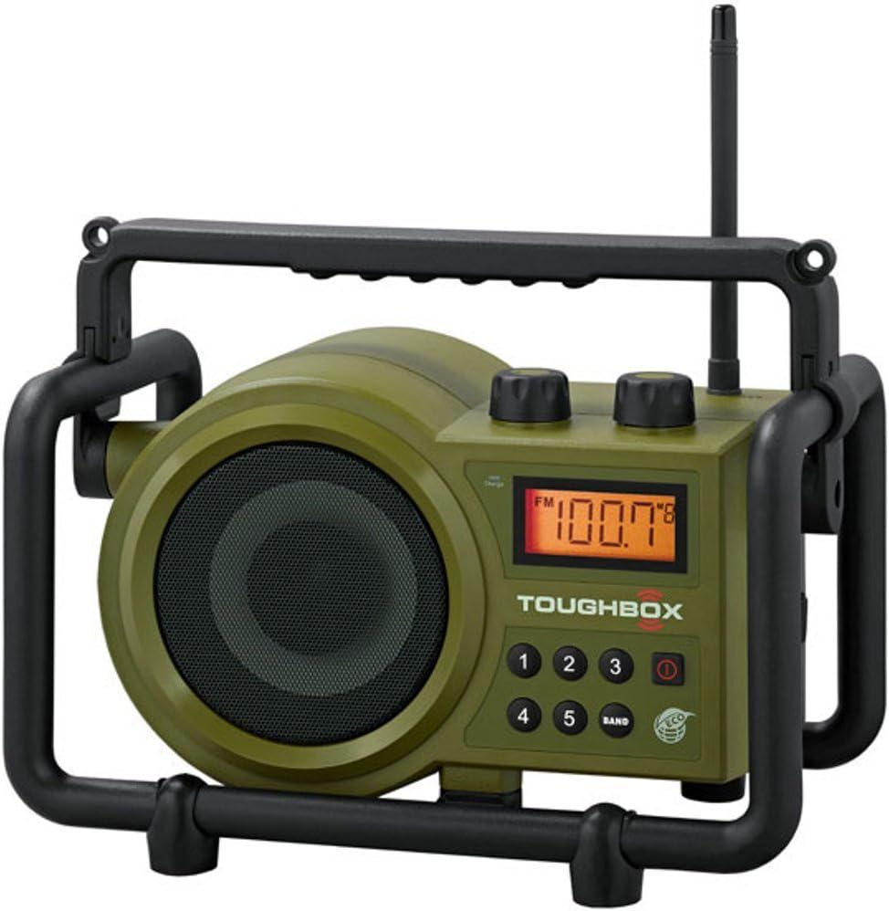 Sangean TB-100 TOUGHBOX FM/AM Aux Ultra-Rugged Digital Radio with Built-in Battery Charger, Green