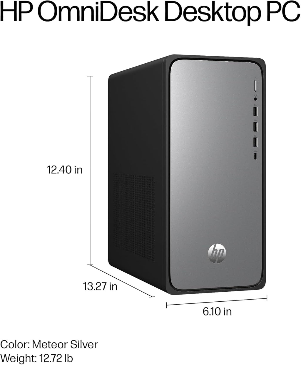 HP OmniDesk Desktop PC, Intel Core i3-14100, 8 GB RAM, 512 GB SSD, Intel UHD Graphics 730, Windows 11 Home, Microsoft Copilot, Meteor Silver, M02-0010 (2025)