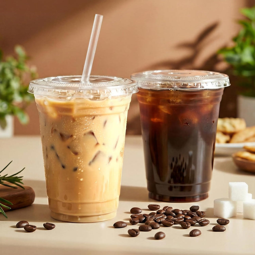 16 oz Clear Plastic Cups with Lids and Straws 100 Pack Iced Coffee Cups with Lids for Smoothie Iced Coffee Disposable Coffee and TO-GO Cups for Cold Drinks, Milkshake, Bubble Tea