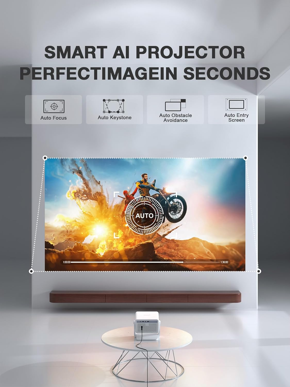 Now with Netflix & 2500ANSI 4K Smart Projector with WiFi and Bluetooth, Auto Focus & Keystone Portable Print Server Mini Projector with Stand, Outdoor Home Theater Small Proyector for bedroom