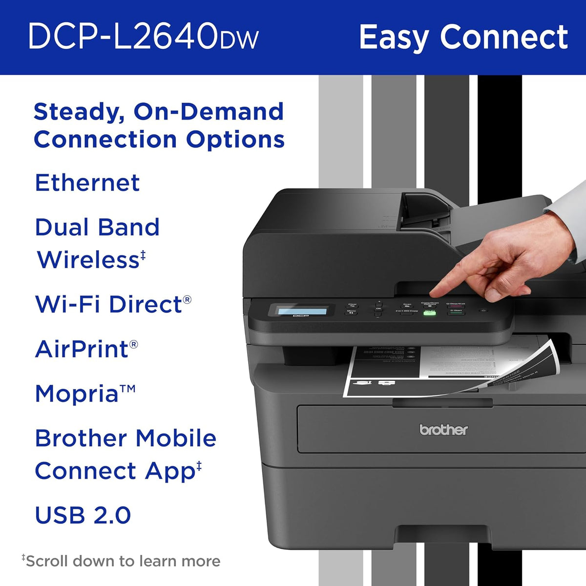 Brother DCP-L2640DW Wireless Compact Monochrome Multi-Function Laser Printer with Copy and Scan, Duplex, Mobile, Black & White | Includes Refresh Subscription Trial(1), Works with Alexa