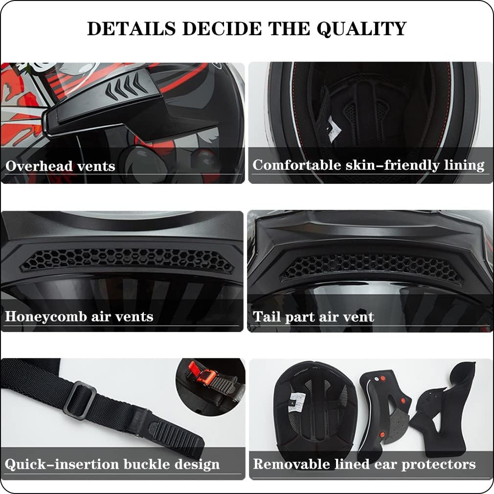 Bluetooth Motorcycle Helmet Anti-Fog Double Visor Flip Up Full Face Motorbike Helmet DOT Approved Built-in Dual Speaker with Microphone Automatic Answering for Adults Men and Women