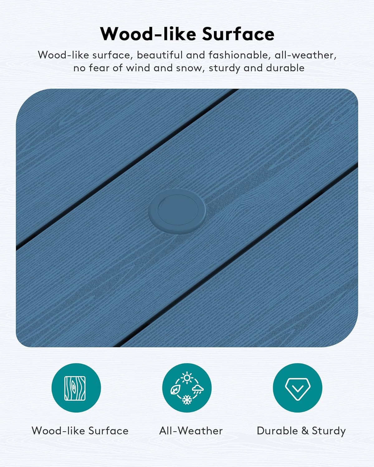 SERWALL HDPE Patio Coffee Table, Rectangle Outdoor Coffee Table, All-Weather Coffee Side Table for Balcony, Poolside, Deck, Garden, Blue
