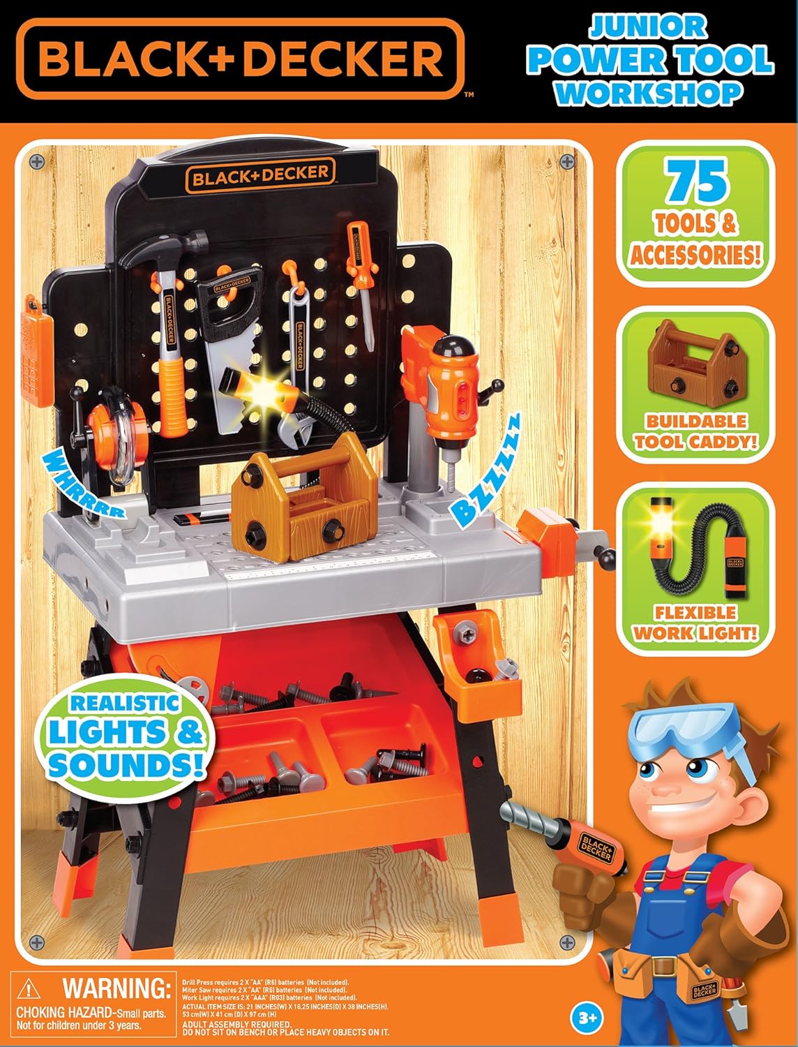 JAKKS Pacific Black+Decker Kids Workbench - Power Tools Workshop - Build Your Own Toy Tool Box – 75 Realistic Toy Tools and Accessories Amazon Exclusive