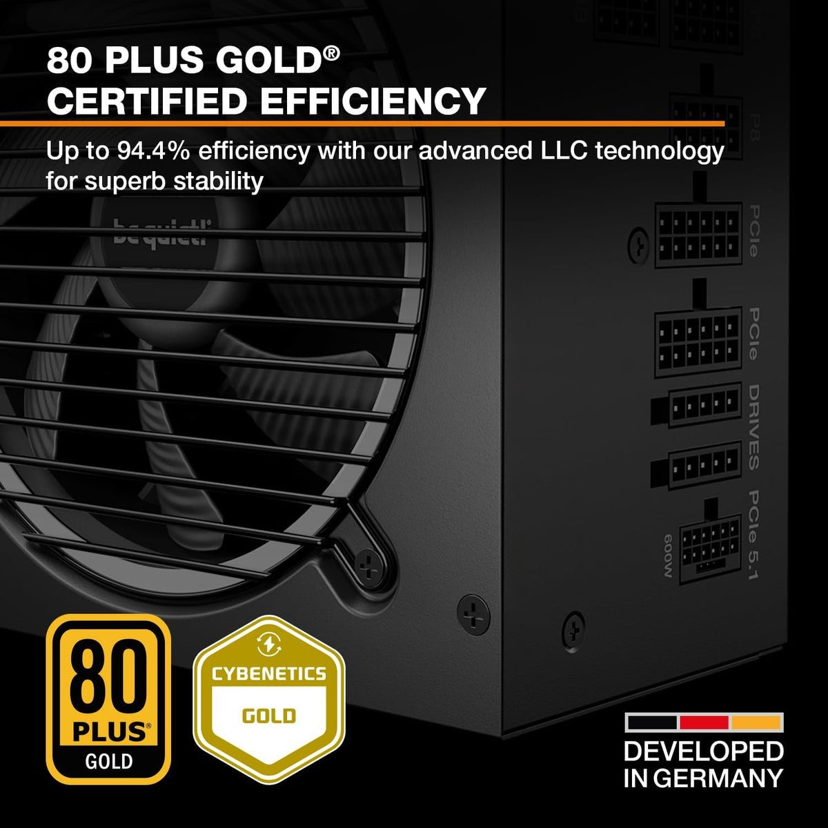 be quiet! Pure Power 13 M 1000W Power Supply, 80 Plus® Gold Certification, ATX 3.1 PSU, Support for PCIe 5.1 GPUs, semi-Passive 120mm be quiet! Fan, LLC Technology, Single Rail, for Overclocked GPUs