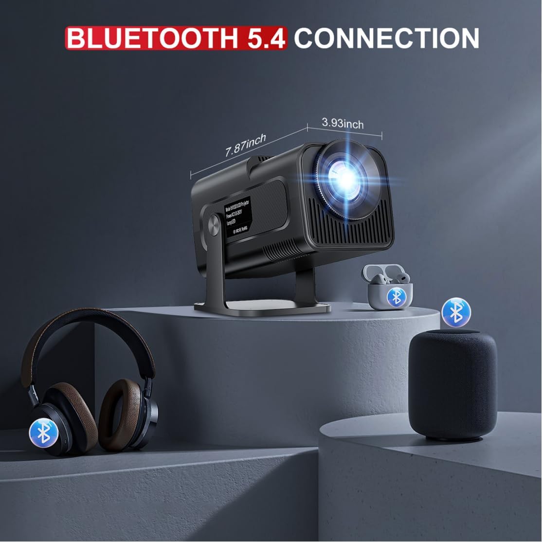 Smart Projector with Wifi and Bluetooth 5.4 - Portable Mini Movie Projectors for Outdoor/Bedroom, 1080P Native Proyector 4K Compatible with Netflix, YouTube, PrimeVideo, Auto Keystone & Built-in Apps