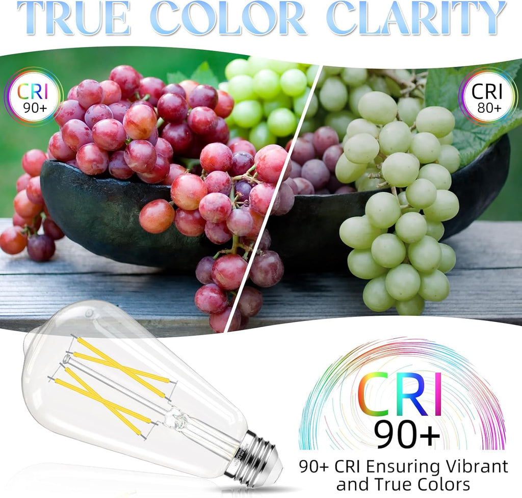 GvvooHome Edison Bulbs 60 watt Equivalent LED, E26 LED Bulb Non-Dimmable, 4000K Daylight White, ST58 Vintage Light Bulbs, 90+ CRI, 6W 600LM, E26 Medium Base, Clear Glass, 12 Pack