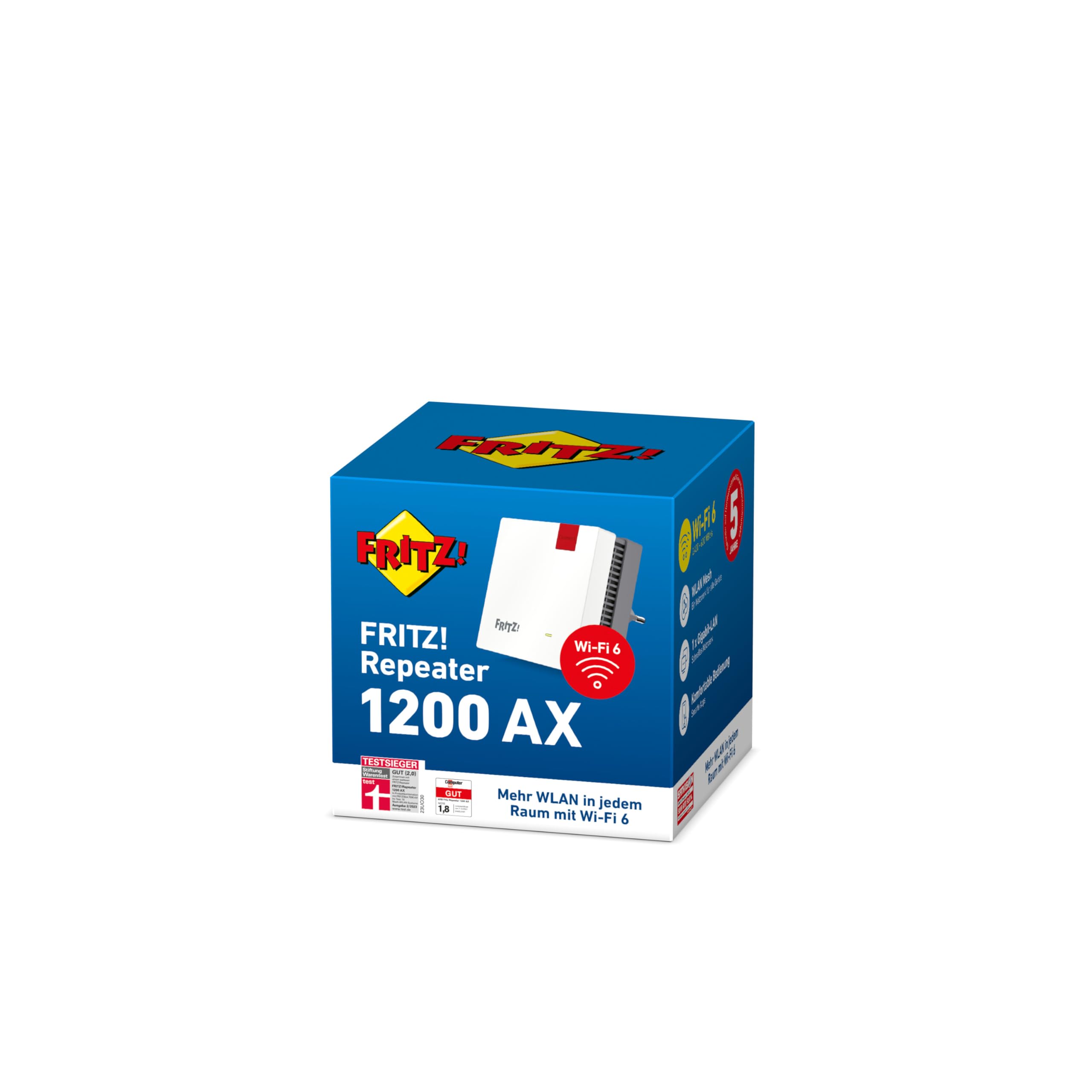 FRITZ!Repeater 1200 AX – Wi-Fi 6 Dualband Repeater mit bis zu 2.400 MBit/so