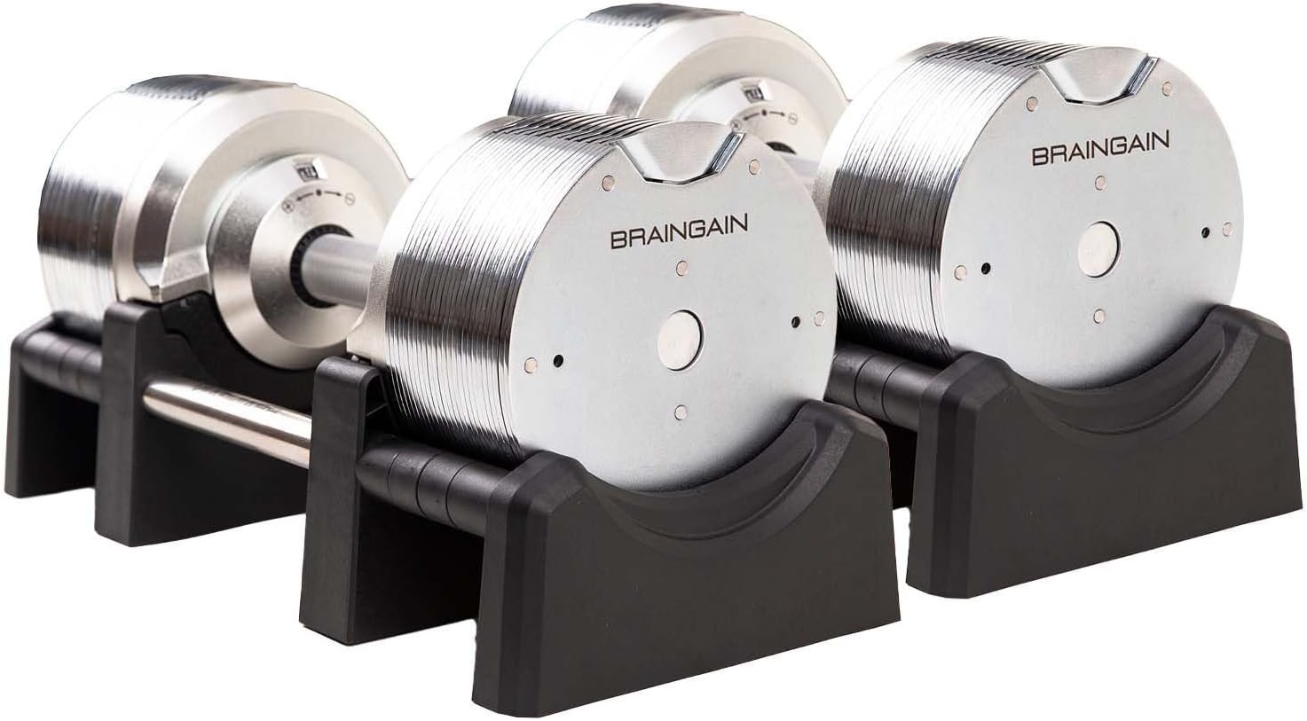BRAINGAIN Verstellbare Hanteln: Chrom/Schwarz fürs Heimtraining-1
