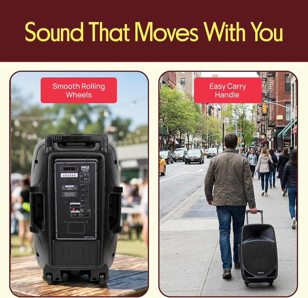 1200W Portable Bluetooth PA Speaker - 12'' Subwoofer, LED Battery Indicator Lights w/Built-in Rechargeable Battery, MP3/USB/SD Card Reader, and UHF Wireless Microphone - Pyle PSBT125A
