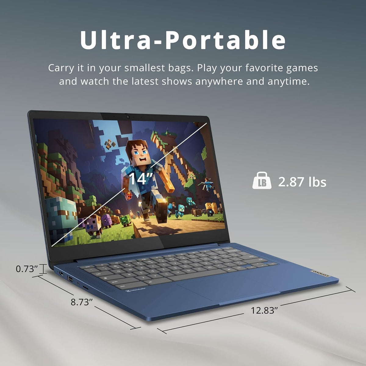 Lenovo Slim 3 Chromebook Laptop, 14” FHD Touchscreen, MediaTek Kompanio 520, 4GB RAM, 64GB eMMC, Webcam, Wi-Fi 6, MicroSD Card Reader, Bluetooth, Chrome OS, Blue