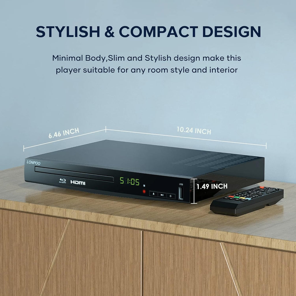 Blu Ray DVD Player,Full HD Blu-ray Disc Player CD Players with Easy Hook Up and User Friendly, 1080P Home Theater DVD Player with HDMI Output, Support HDD and USB Playback