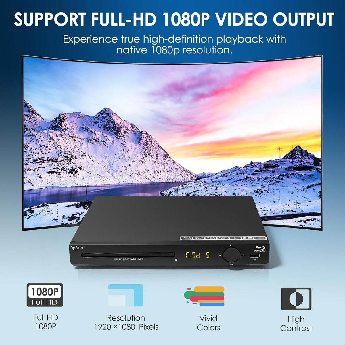 BLU RAY Player,1080P Full HD Blu-ray DVD Player for TV/Projector Home Theater Blu Ray Discs Player Support Region A/1 Blu-ray Discs,CD DVDs VCD,U Disk HDD Playback HDMI/AV/Coaxial Output