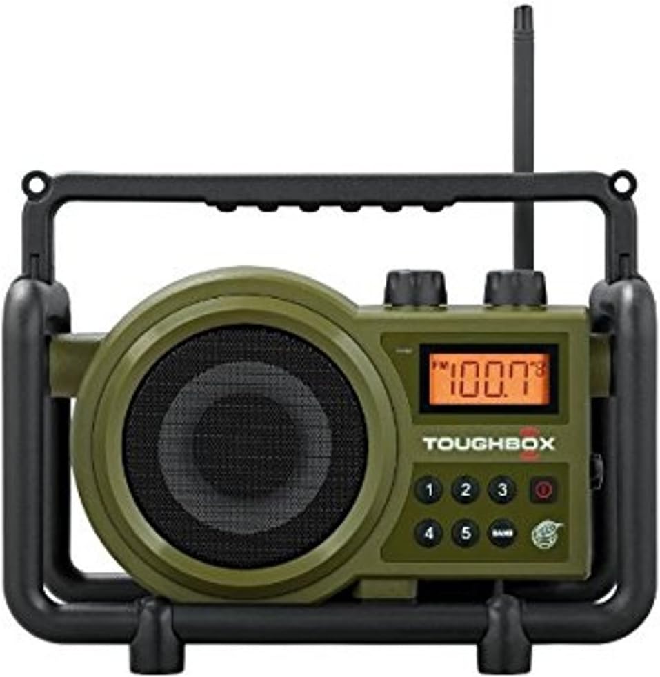 Sangean TB-100 TOUGHBOX FM/AM Aux Ultra-Rugged Digital Radio with Built-in Battery Charger, Green
