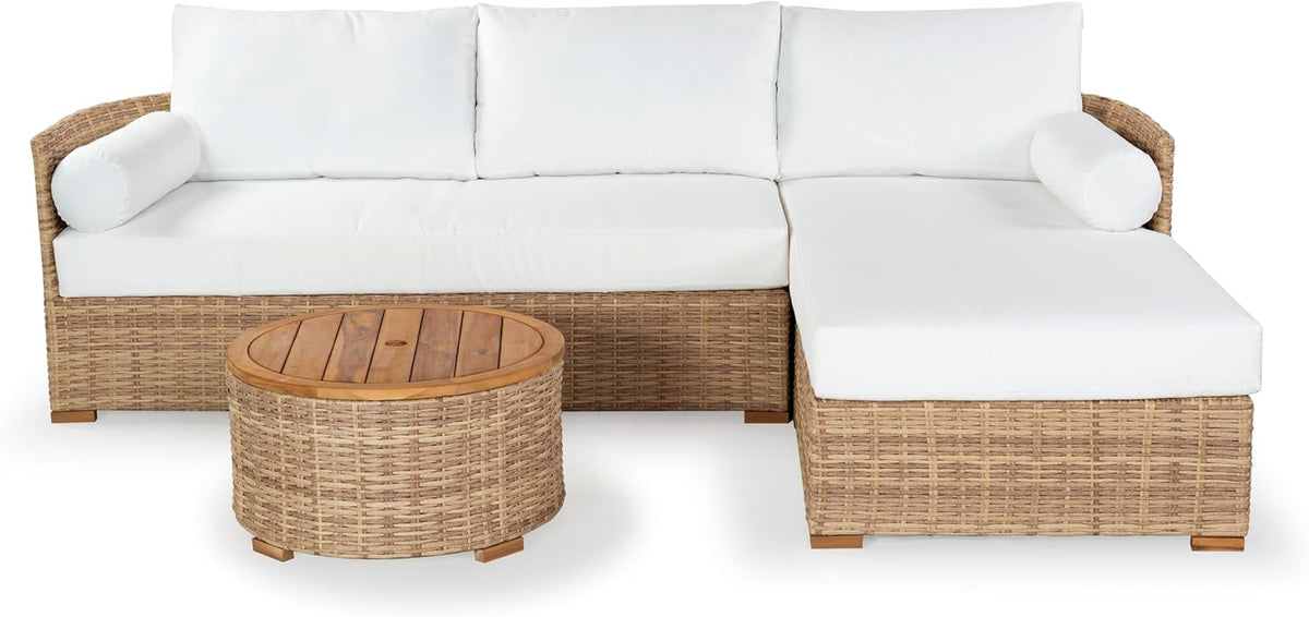 SAFAVIEH Couture Outdoor - Anguilla Round Wicker Coffee Table - Solid Wood and Aluminum - Coastal Woven Design - Ideal for Patio, Deck, Porch, Backyard, 25.6"W x 25.6"D x 13.8"H (CPT2103A)