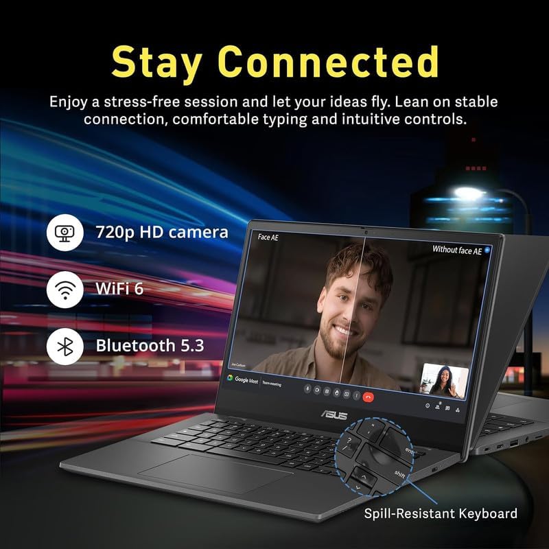 ASUS Chromebook Laptop 2024 Newest, 14" FHD Display, 8-Core MediaTek Kompanio 520 Processor, 4GB RAM, 128GB Storage (64GB eMMC+64GB Card), Webcam, WiFi 6, Long Battery,Chrome OS w/MarxsolAccessory