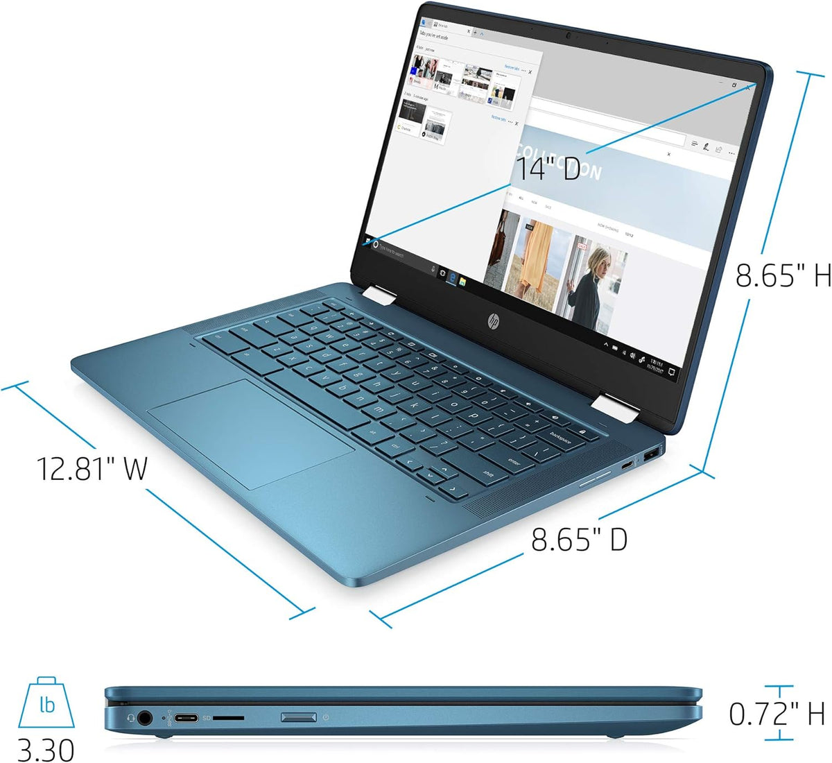 Laptop HP X360 14a Chromebook 14" HD Touchscreen, Entertaining from Any Angle Intel Celeron, 4GB LPDDR4 64GB eMMC WiFi Webcam Stereo Speakers Bluetooth 4.2 Chrome Blue Metallic Color (Renewed)