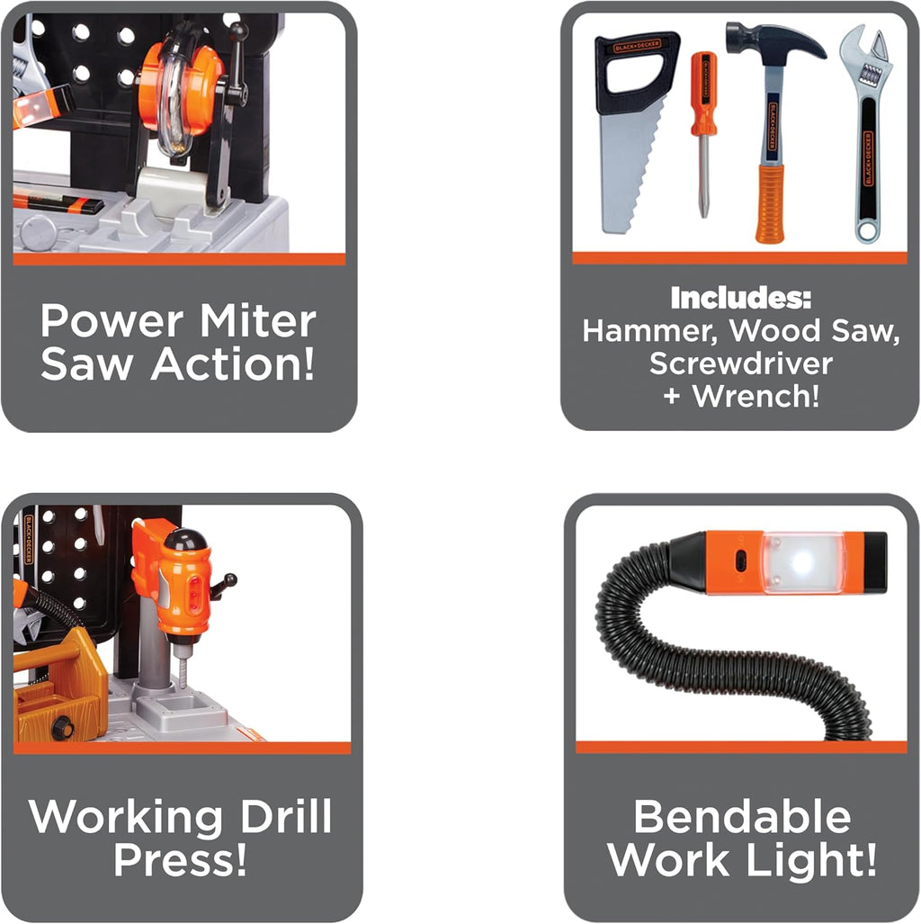 JAKKS Pacific Black+Decker Kids Workbench - Power Tools Workshop - Build Your Own Toy Tool Box – 75 Realistic Toy Tools and Accessories Amazon Exclusive