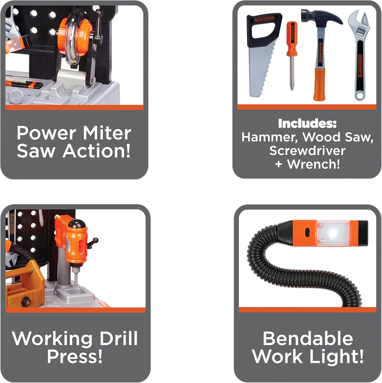 JAKKS Pacific Black+Decker Kids Workbench - Power Tools Workshop - Build Your Own Toy Tool Box – 75 Realistic Toy Tools and Accessories Amazon Exclusive