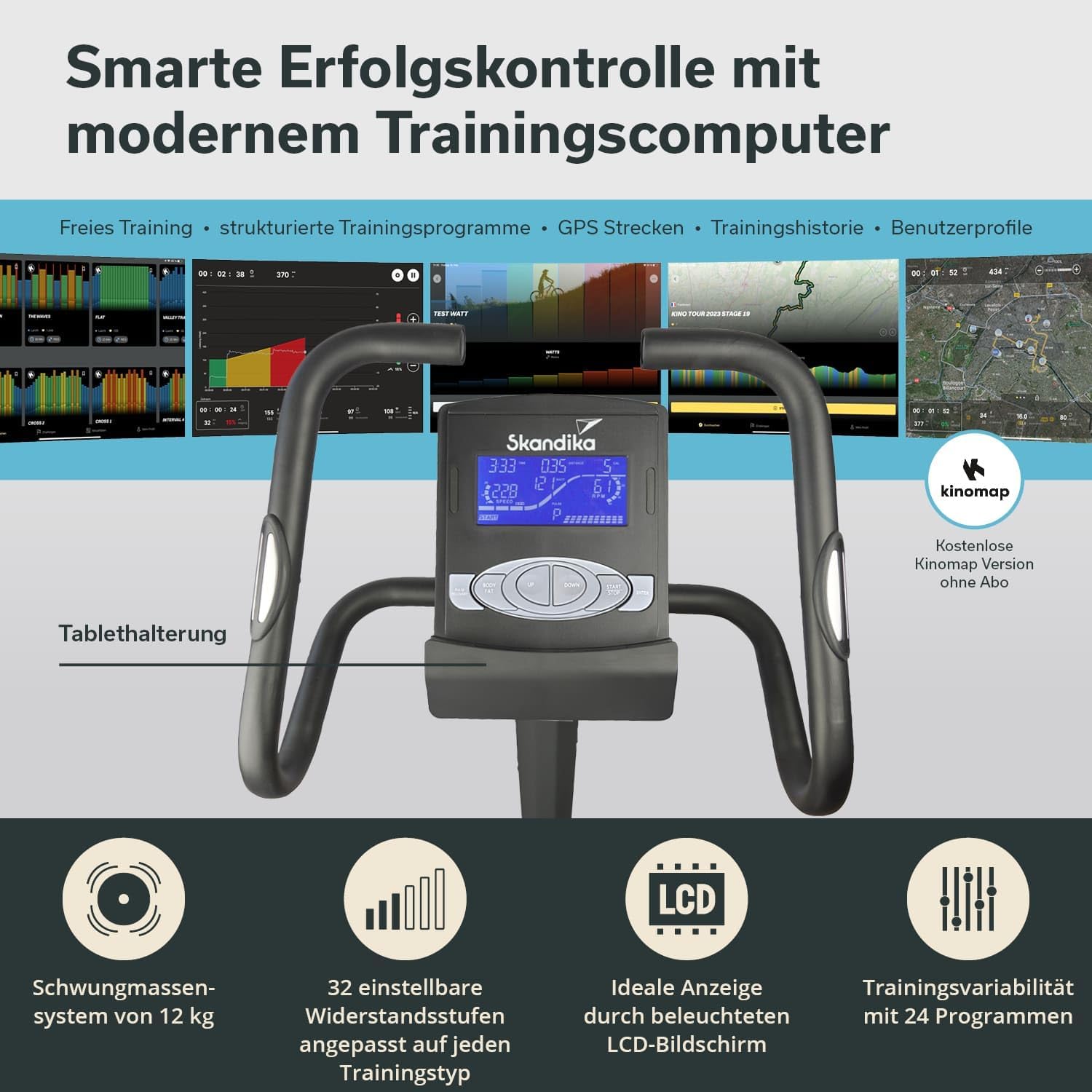 Skandika Morpheus: Ergometer mit App‑Steuerung, Pulsgurt und Tablethalter✨