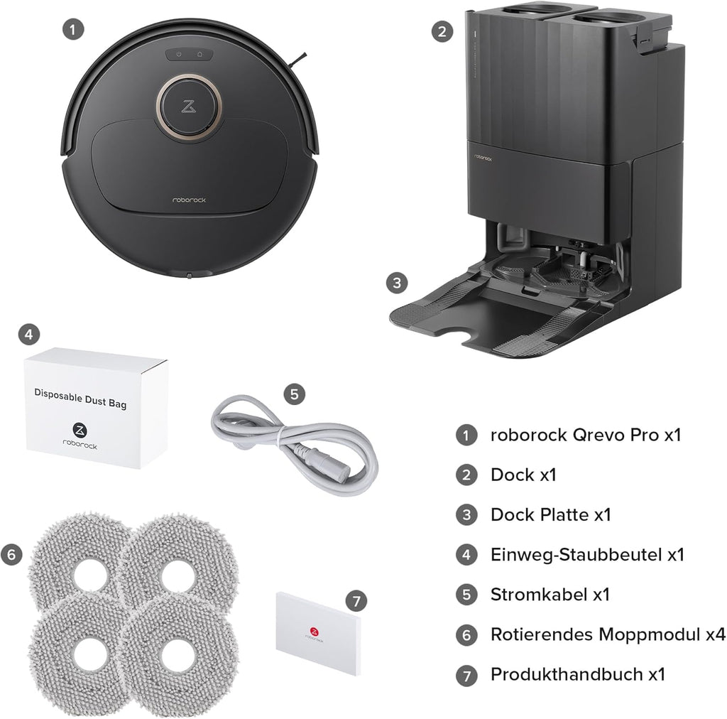 Roborock Qrevo Pro Set, 7000 Pa, FlexiArm™, 60 °C Moppreinigung