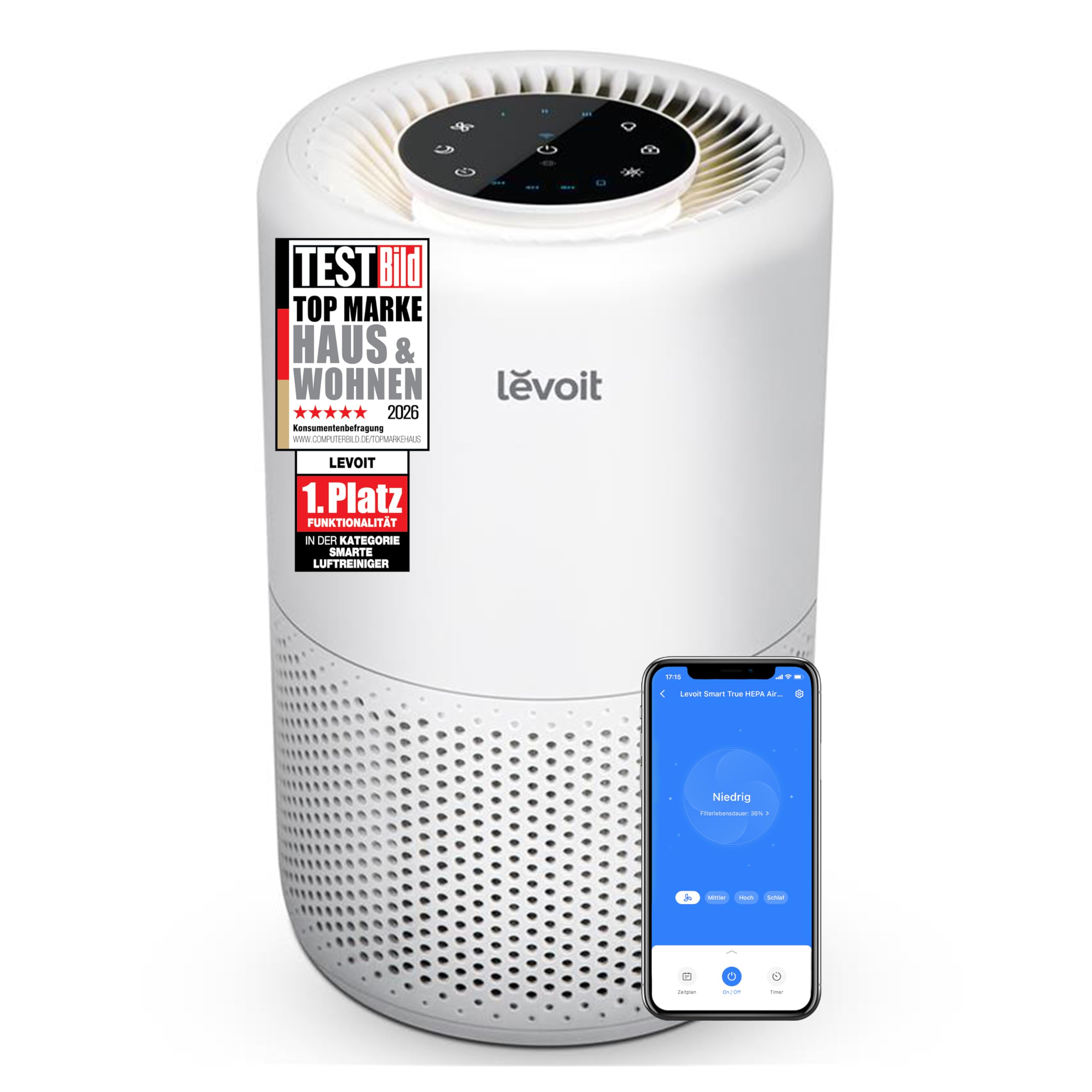 Levoit Core 300S Smart Luftreiniger – HEPA 99,97%, Lasersensor, 20m² in 12min, 22dB, VeSync App, Weiß