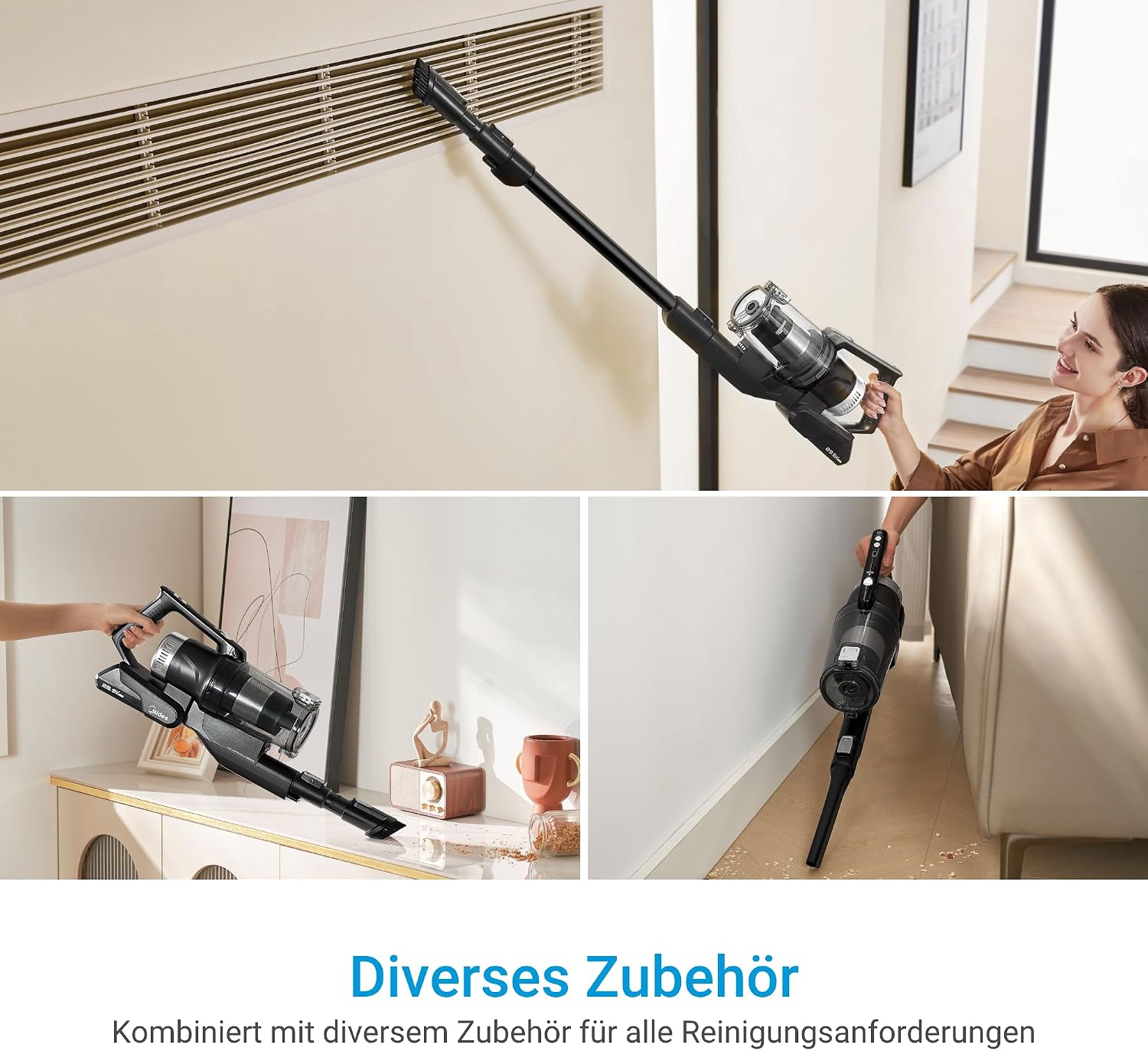 Midea P8 Plus 2-in-1 Akku-Staubsauger 350W – 70 Min, 5-stufig HEPA, Absaugstation, Anti-Tangle