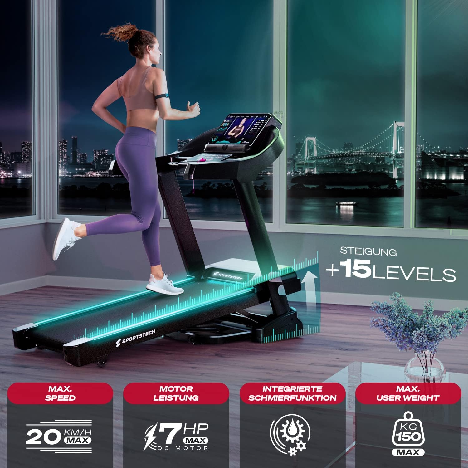 Sportstech F37s: Klappbares Laufband, 7 PS, 20 km/h, Steigung & App✨