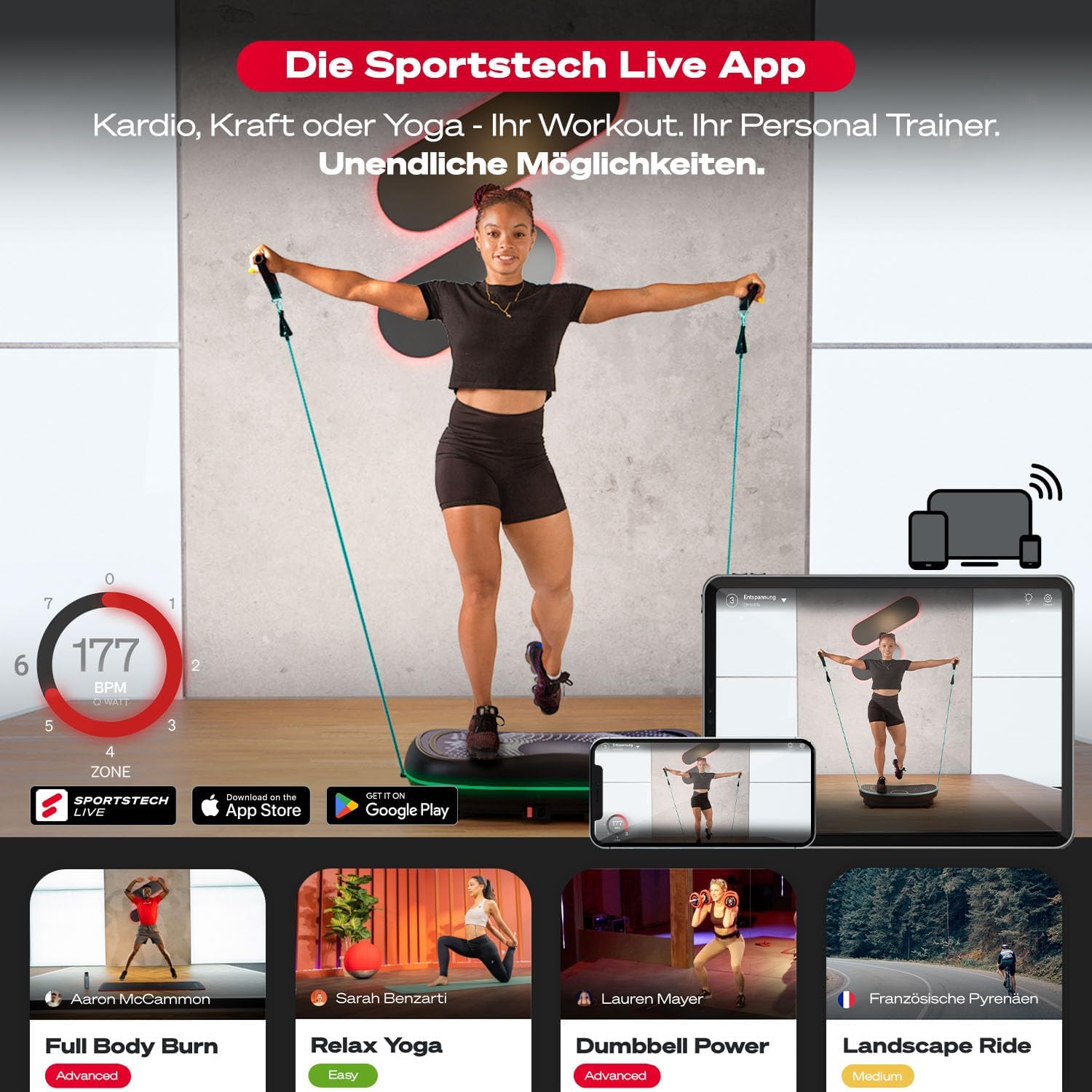 Sportstech 4D Vibrationsplatte: Smart LED, Bluetooth, Fitness & Yoga ✨