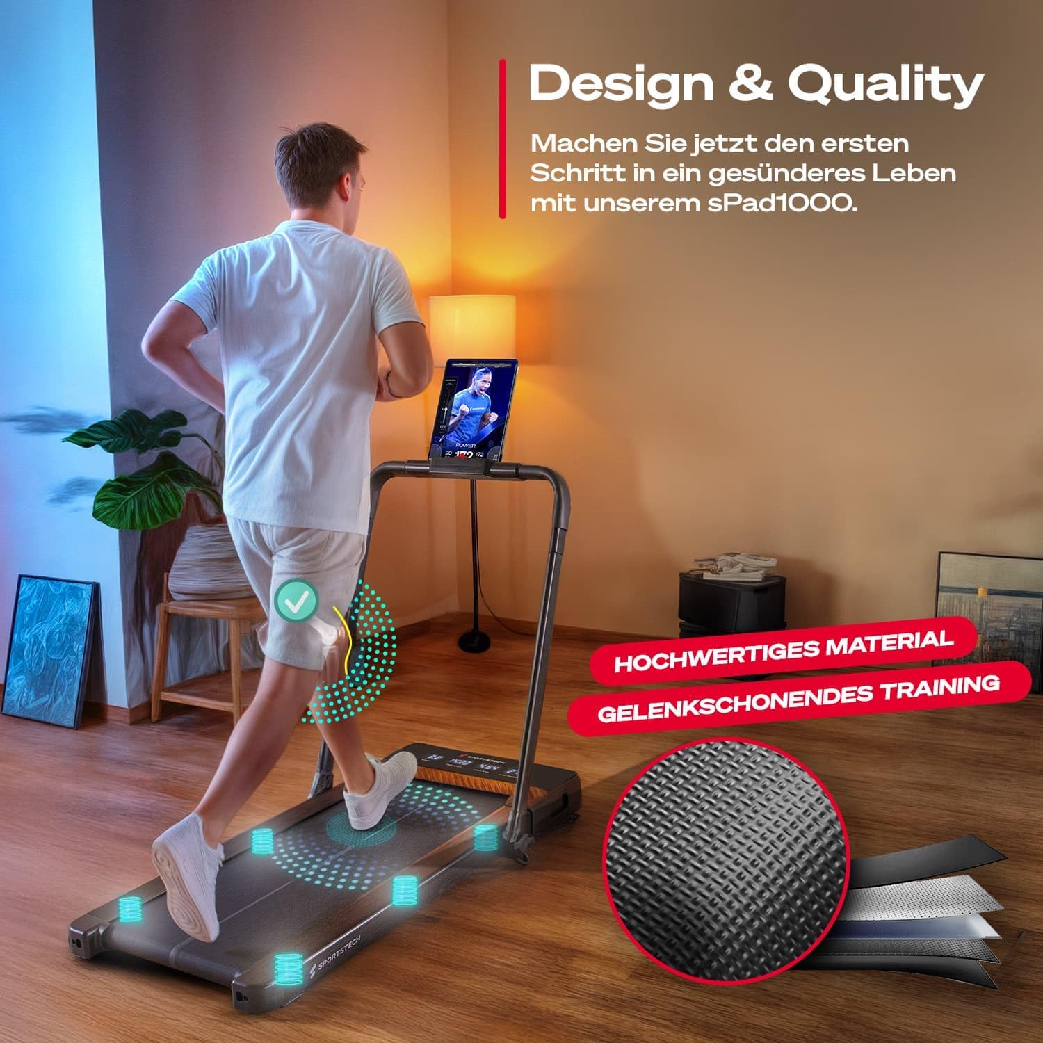 Sportstech sPad500 Laufband: Faltbar mit Steigung für Zuhauset