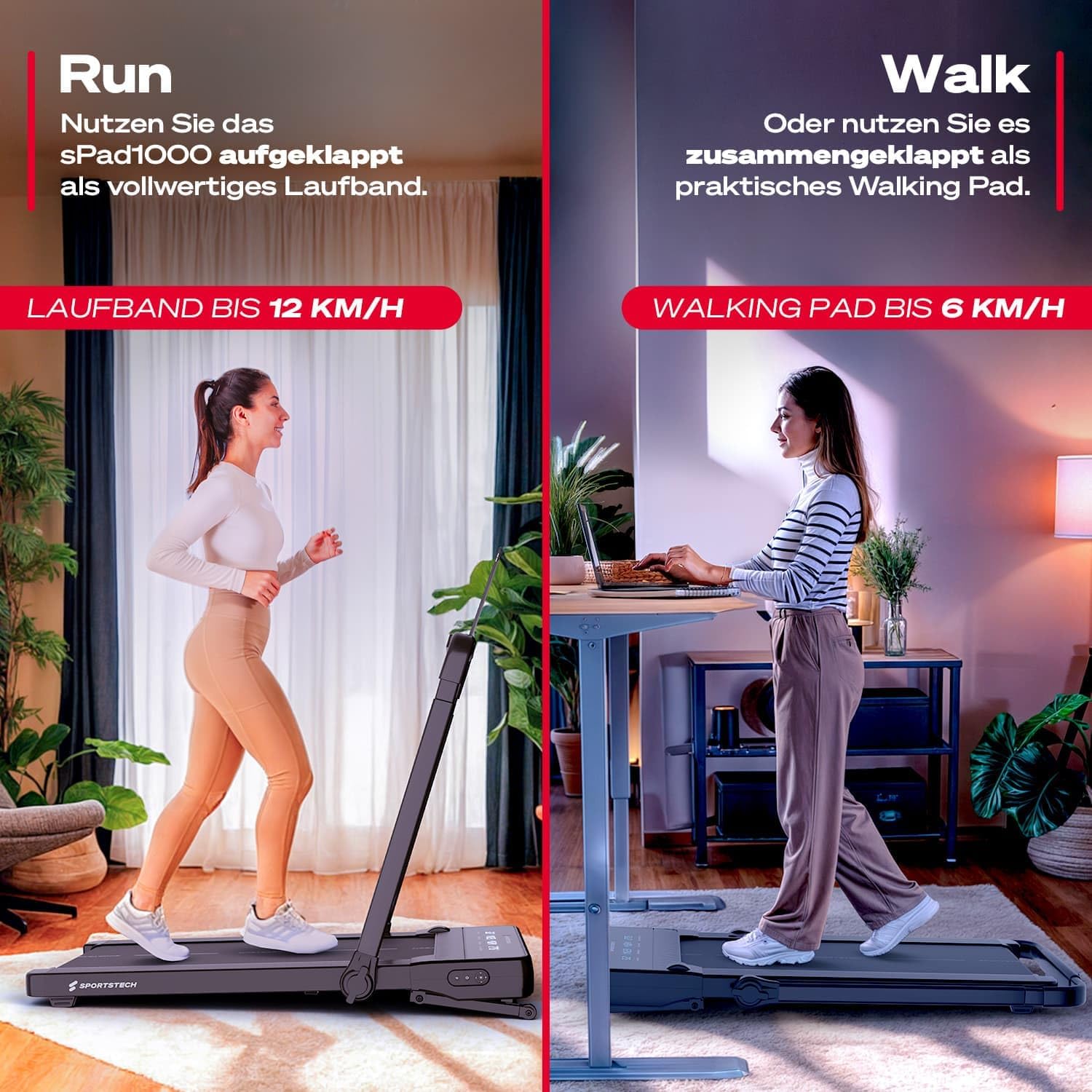 Sportstech sPad500 Laufband: Faltbar mit Steigung für Zuhauset