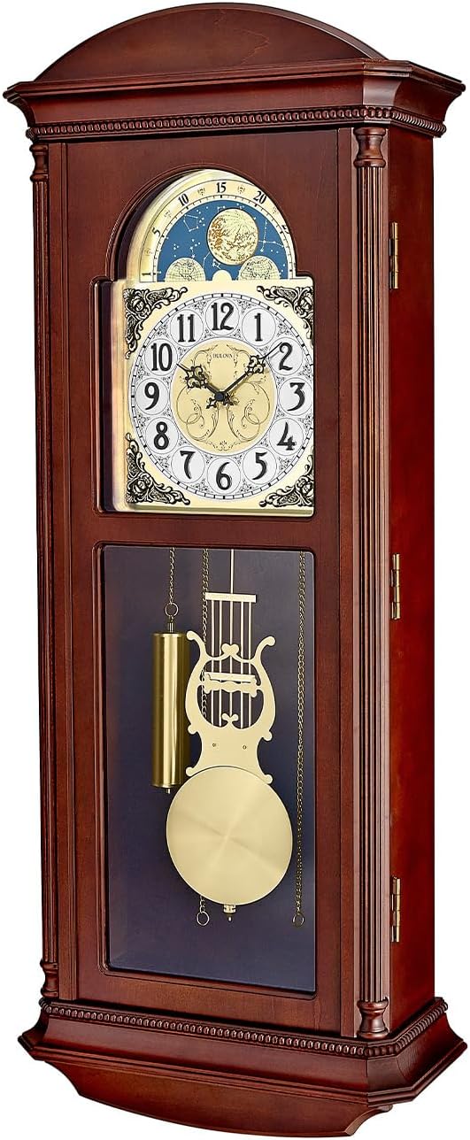 Bulova Litchfield Large Regulator Wall Clock, Model C4332 | Classic Pendulum Design | Harmonic Hourly Chime | Brown Cherry Finish