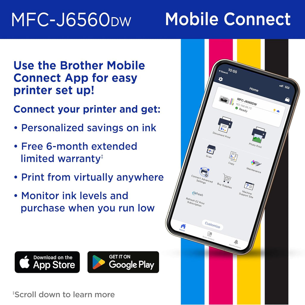 Brother INKvestment 6560 Wireless Color Inkjet All-in-One Printer with 11”x17” Capabilities and 2.7” Color Touchscreen | Includes Refresh Subscription Trial(1) (MFC-J6560DW)