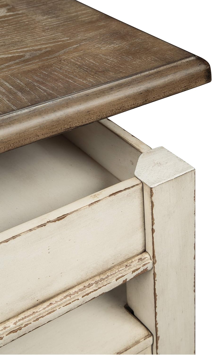 Signature Design by Ashley Realyn Vintage Farmhouse Rectangular Lift Top Coffee Table with Storage Drawer, White & Brown