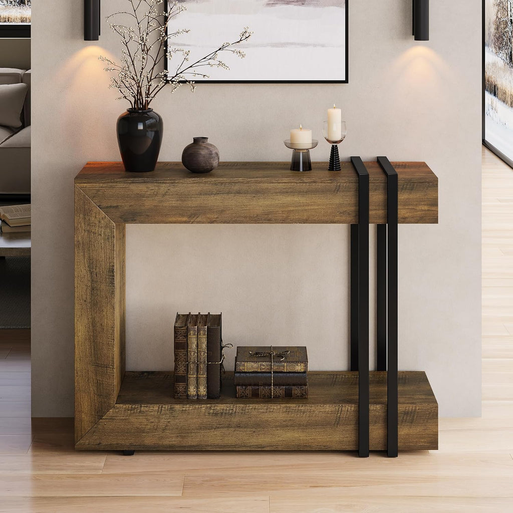Einhomn 42.5" Console Table Behind Couch, 2-Tier Narrow Entryway Table with Storage, Wood Sofa Tables for Hallway/Entrance/Living Room/Foyer, Rustic Brown