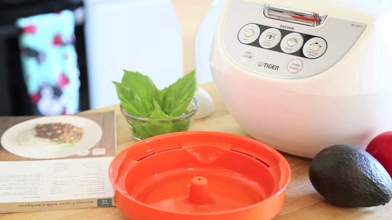 TIGER JBV-A10U 5.5-Cup (Uncooked) Micom Rice Cooker and Warmer with Tacook Food Steamer Cooking Tray Technology, White