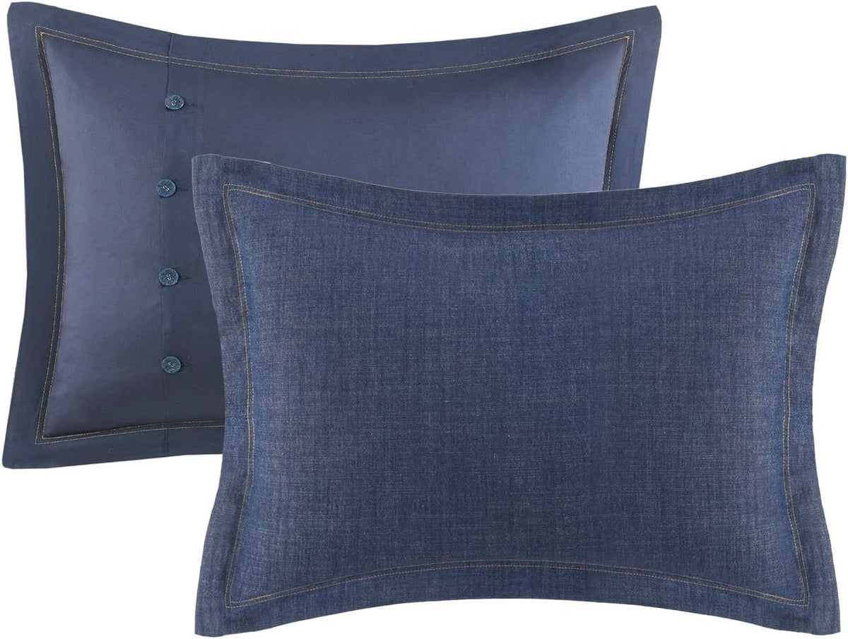 Woolrich Rustic Lodge Cabin Comforter Set - All Season Down Alternative Warm Bedding Layer and Matching Shams, Oversized Queen, Perry, Denim Blue