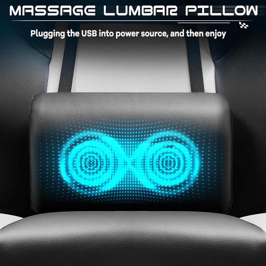 Meilocar Big and Tall Gaming Chair for Adults, 330lbs Heavy Duty Computer Chair with Footrest, Video Game Chair, Massage Lumbar Support, Wide Seat High Back Reclining Desk Chair, White