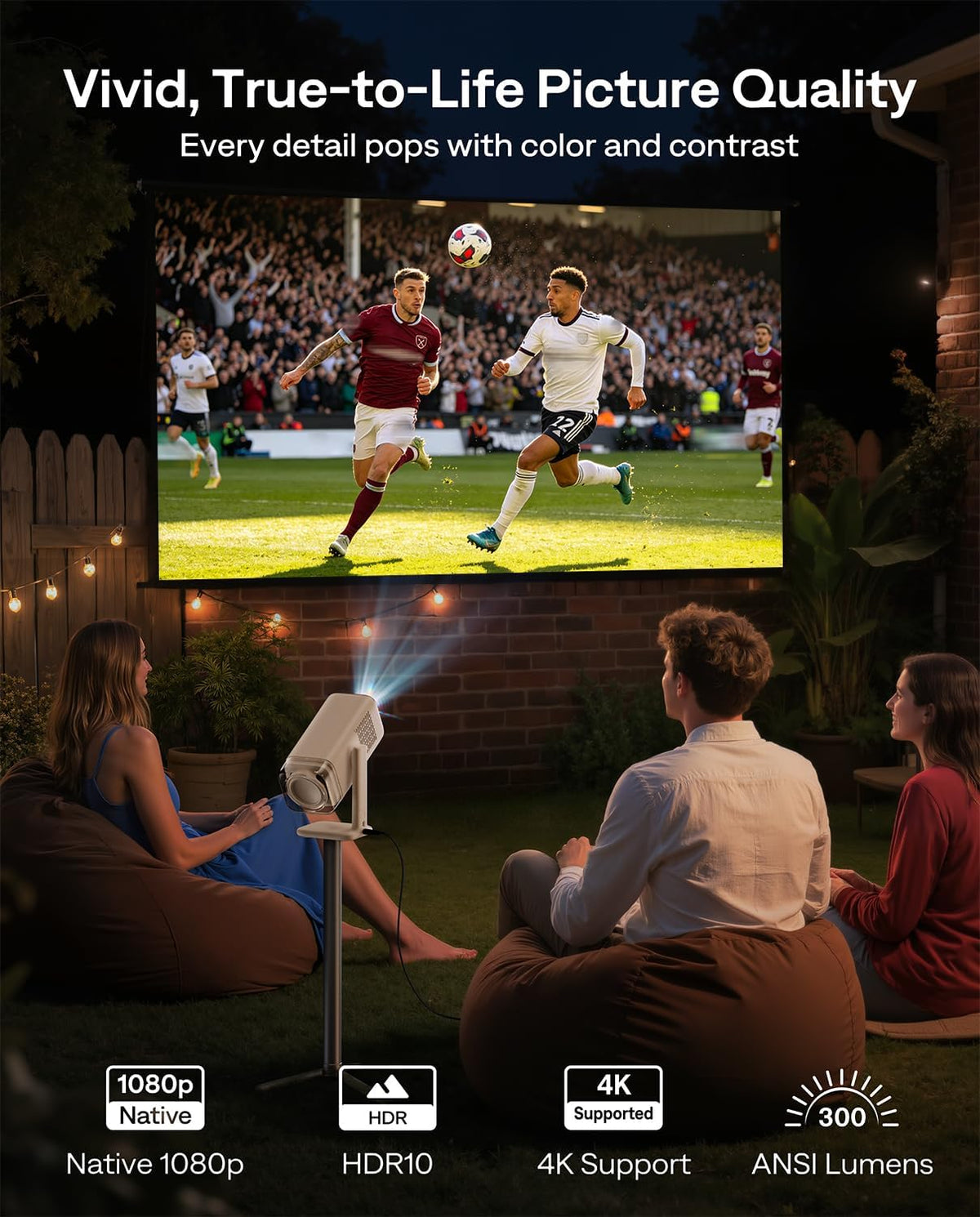 Aurzen BOOM Air Google TV Portable Projector with WiFi and Bluetooth, USB-C Powered, Smart Projector for Outdoor & Home Movie, 4K Supported, Real-Time Focus, Dolby Audio, Adjustable Stand, Off-White