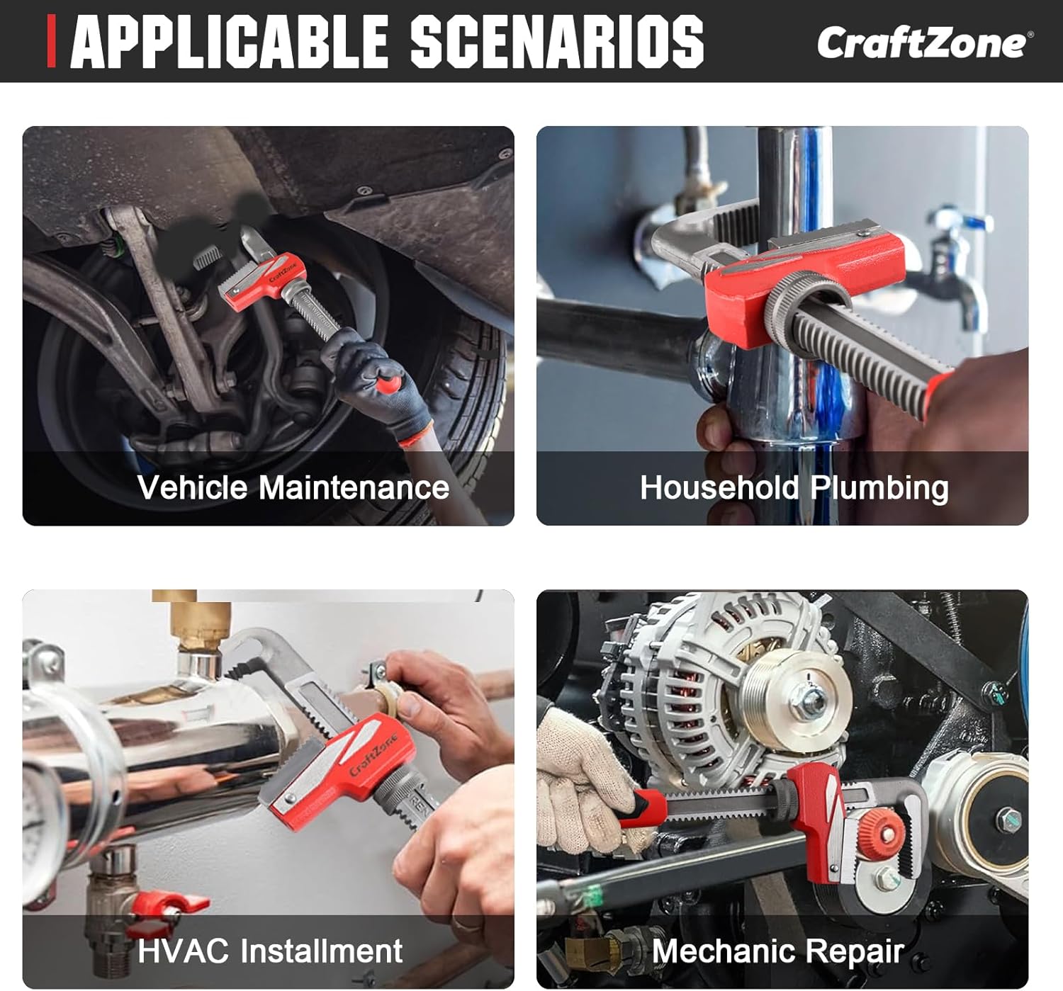 F-Type Pipe Wrench with Adjustable Large Opening Up to 80mm, Heavy Duty Steel Plumbing Tool with Drop Forged Jaw for Pipe Work and Comfortable Use