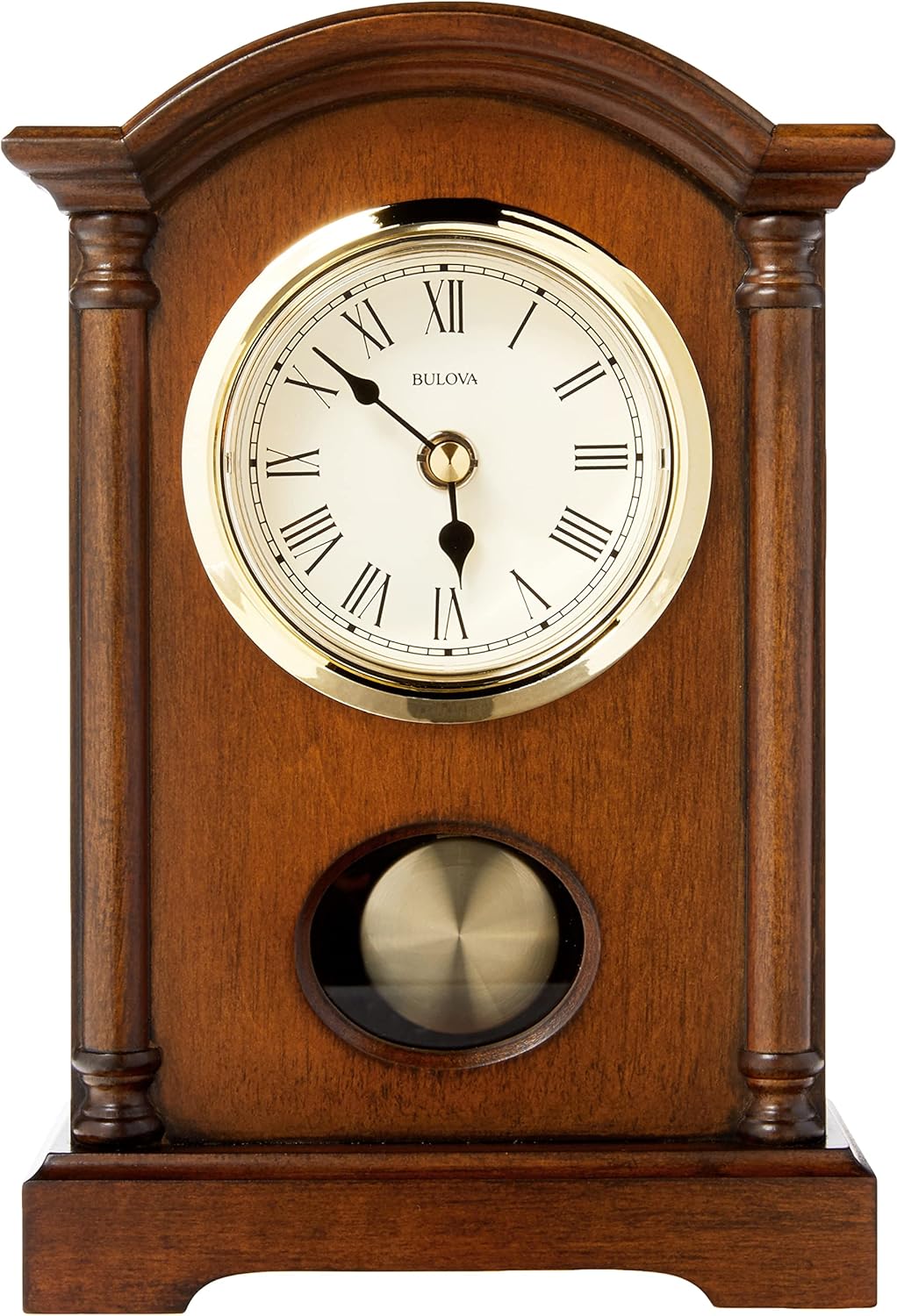 Bulova Dalton Chiming Pendulum Table Clock - Walnut Finish - Gold-Tone Accents
