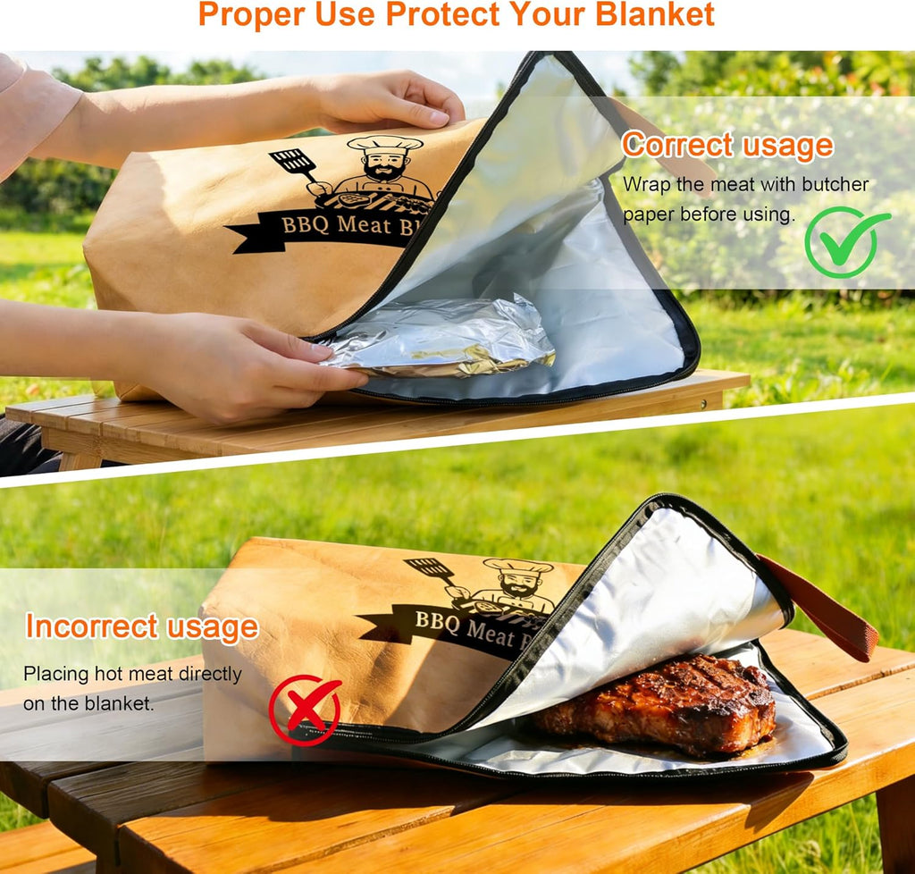BBQ Blanket for Resting Meat, 5 Layer Meat Blanket with Wide Mouth for Steak/Pork Shoulder/Turkey - Birthday Anniversary BBQ Accessories Grilling Gifts for Men Dad Husband (23inch)