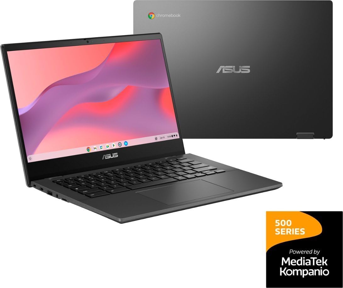 ASUS CM14 Chromebook 14 inch FHD Display Laptop, MediaTek Kompanio 520 Processor, 4GB Memory, 64GB eMMC, Media Card Reader, Gravity Gray, Chrome OS with TGY Accessories