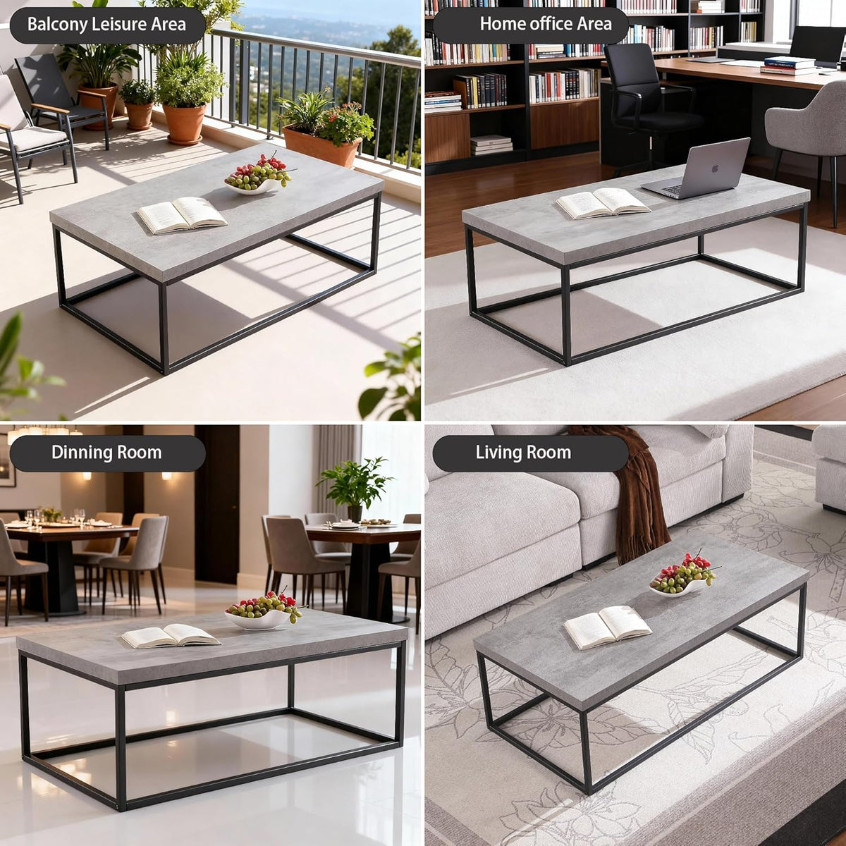 CENSI 47-Inch Large Grey Marble Accent Coffee Table/Center Table for Living Room, Rectangle Modern Industrial Style,Wood and Metal, Max.Loading 220 lbs. (Concrete)