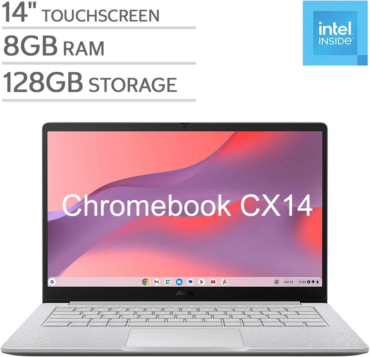 ASUS Chromebook CX14 14.0" FHD Touchscreen Display (Intel Celeron N4500, 8GB RAM, 128GB eMMC SSD, Wi-Fi 6, BT 5.4, HD Webcam, Dockztorm USB HUB, Chrome OS) - Ideal for Everyday Value Use (Renewed)