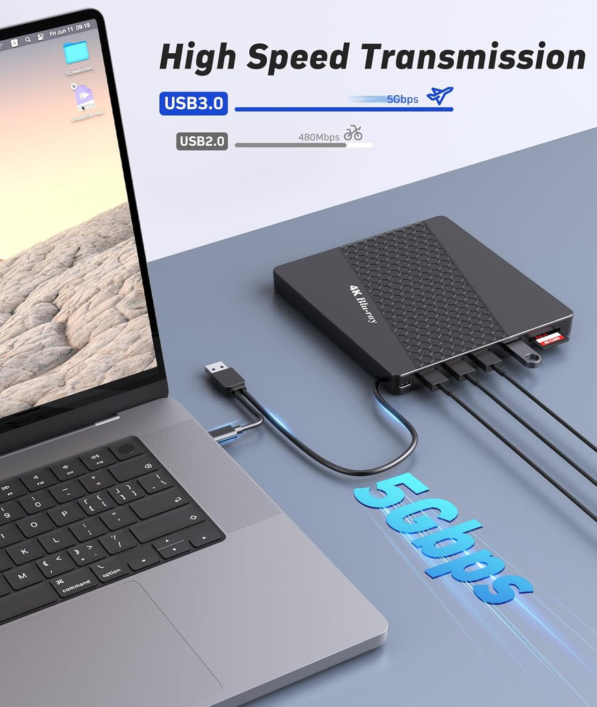 External 4k Blu Ray Drive for Pc,Portable 4k UHD Blu Ray Player,SD/TF Port with Carry Case, USB 3.0 HD Blu-Ray Player,DVD+/-RW External Optical Drive for MacBook Pro Windows Laptop