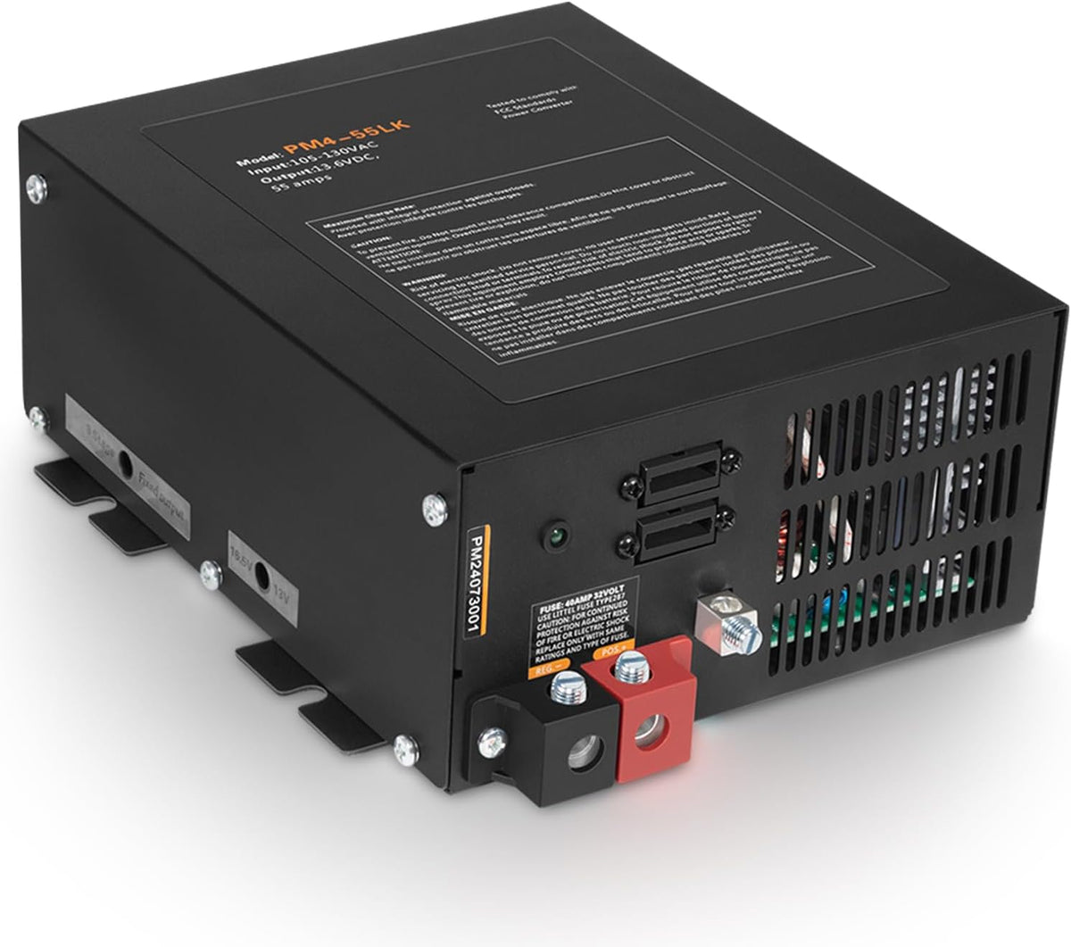 55 Amp RV Converter, 110V AC to 12V DC Power Supply Converter and Charger for Camper, with Cooling Fan and Built-in 4-Stage Smart Charging Mode, Lithium Compatible