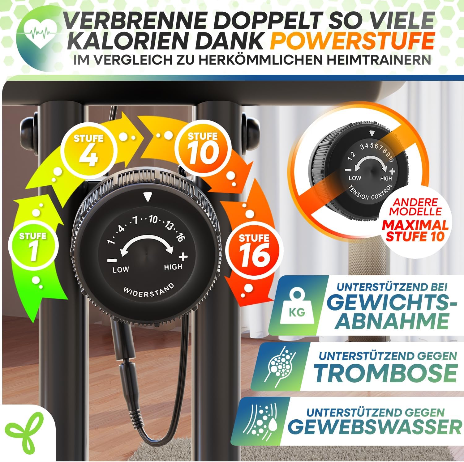 TRETMANN Heimtrainer klappbar 16 Stufen – Magnetbremse, Pulssensor, 150kg, DEKRA, Matt Stahl